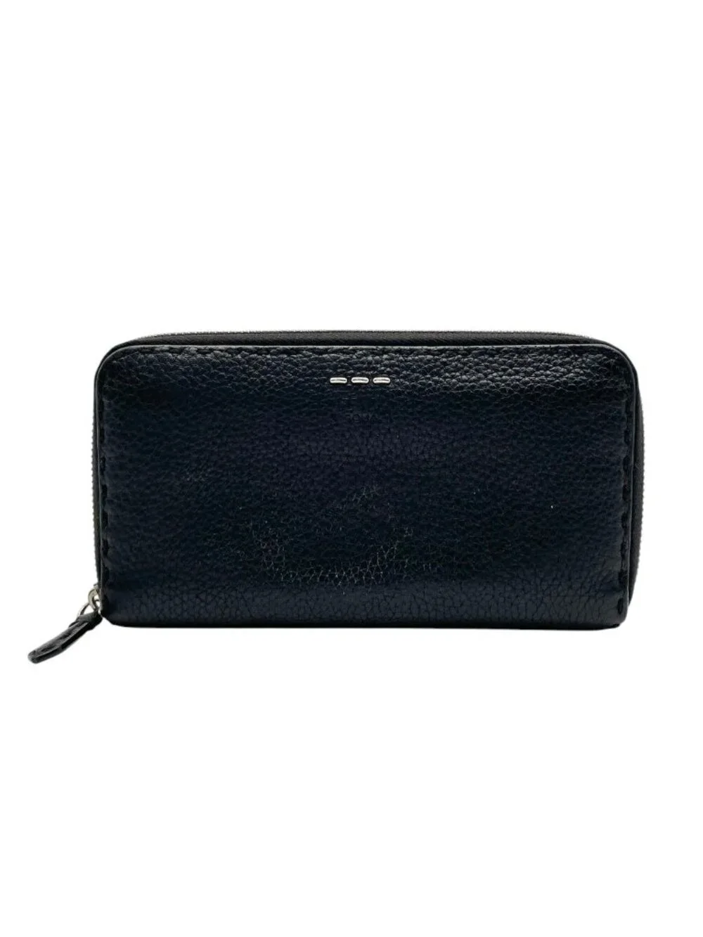 Fendi Wallet Selleria Zip Around Leather Marais the Black Silver Classic Simple